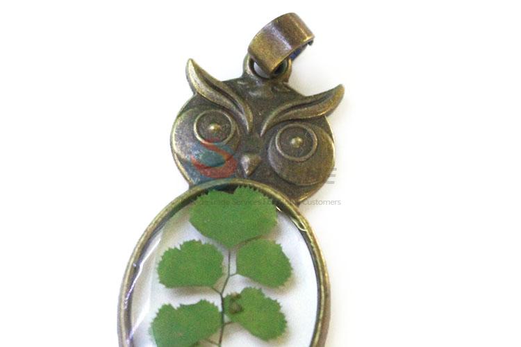 Good Sale Owl Shape Real Flower Pendant With Chain