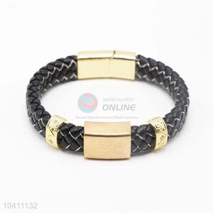 Custom Design Black Braided Leather Bracelet