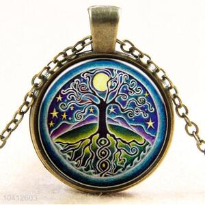 Round Alloy Life Tree Sweater Chain Glass Jewelry Pendant With Good Quality