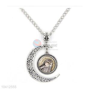 Silver Alloy Moon Shape Sweater Chain Necklace With Good Quality