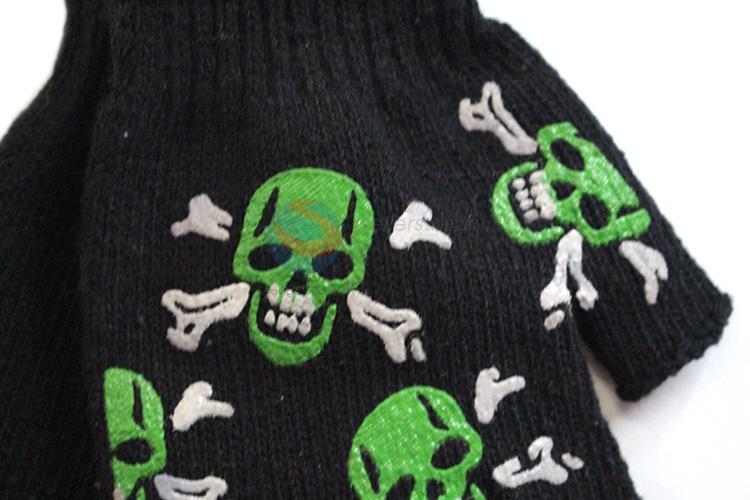 Wholesale half-finger skull warm knitted gloves for adults