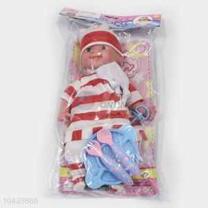 Best Selling 14-inch Cotton 12 Sounds Boy Doll With Tableware for Kids