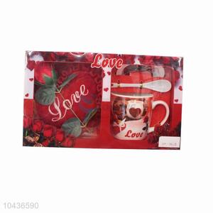 Ceramic valentines couple coffee cup with flower