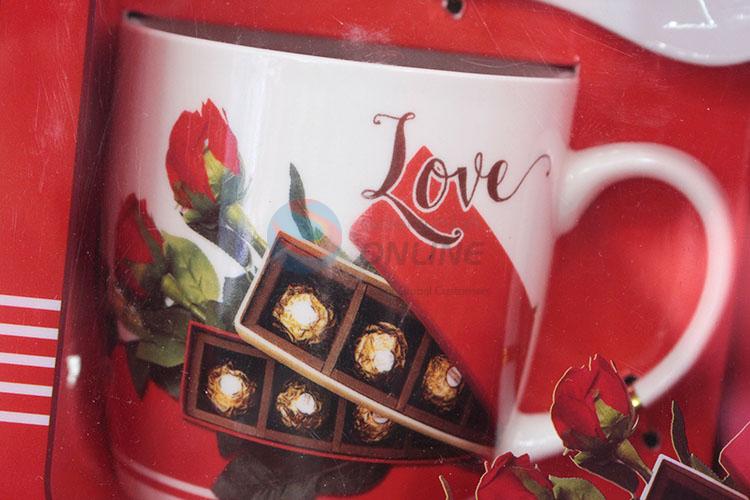 Couple mugs ceramic coffee milk water cup with flower
