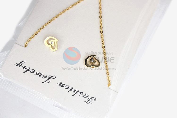 Recent design hot selling women stainless steel heart necklace&earrings set
