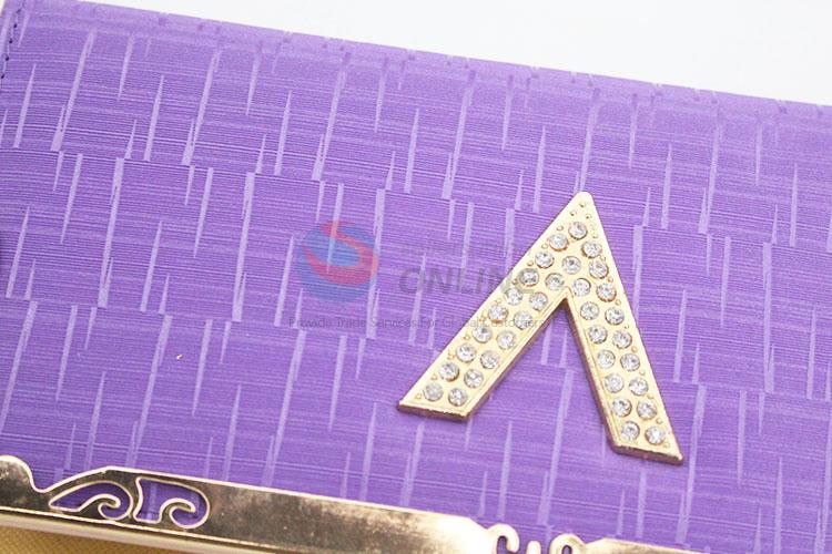 Women Elegant Purple Long Semi Pu Leather Wallet Purse