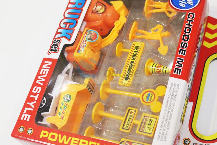 Fashion cheap construction vehicle/trailer/road sign toy set