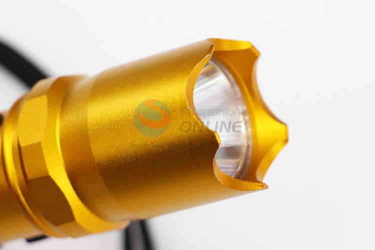 Aluminum Alloy Golden Color Flashlight with T6 Lamp Bulb and 18650 Battery for Camping