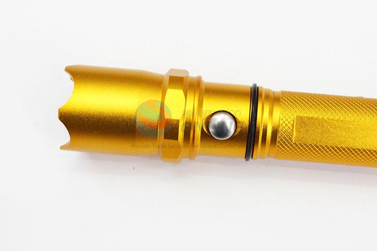 Aluminum Alloy Golden Color Flashlight with T6 Lamp Bulb and 18650 Battery for Camping