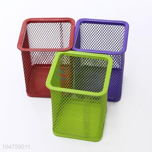 Personalized 3 Colors Square Metal Stand Mesh Style Pen Pencil Pot