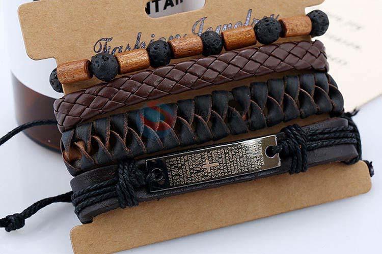 Recent design vintage braided leather bracelet set