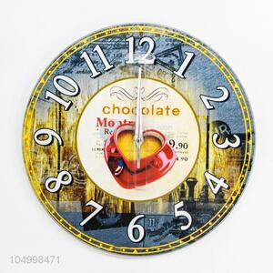 New Arrival Wholesale Cup Pattern Round Shaped Glass Wall Clock