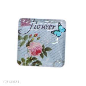 Resonable price home decor square flower pattern glass epoxy fridge magnet