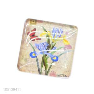 Promotional cheap square flower pattern glass crystal fridge magnet