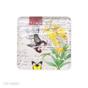 Premium quality delicate square flower pattern glass fridge magnet