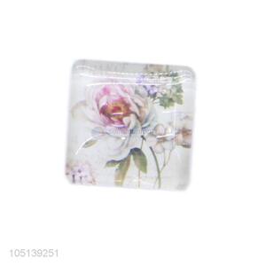 Factory promotional square flower pattern glass crystal fridge magnet