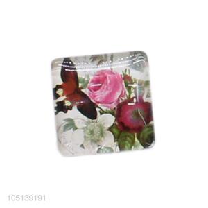 Direct factory home decor square flower pattern glass epoxy fridge magnet