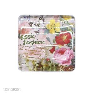 Cheap high quality home decor square flower pattern glass epoxy fridge magnet