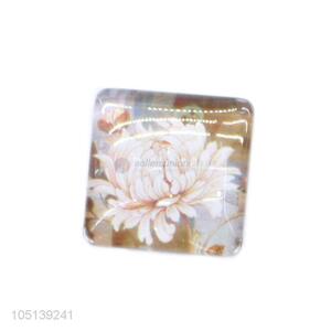 Customized wholesale delicate square flower pattern glass fridge magnet