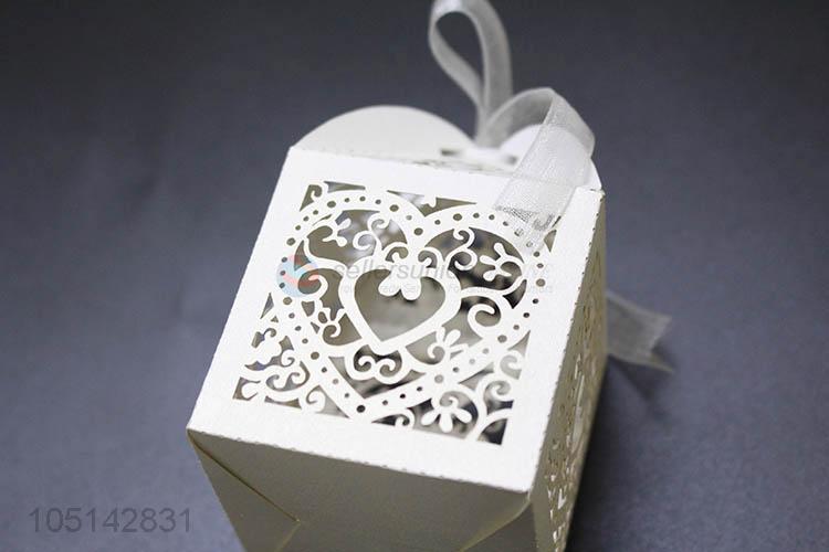 Factory sales laser cut paper candy box with ribbon