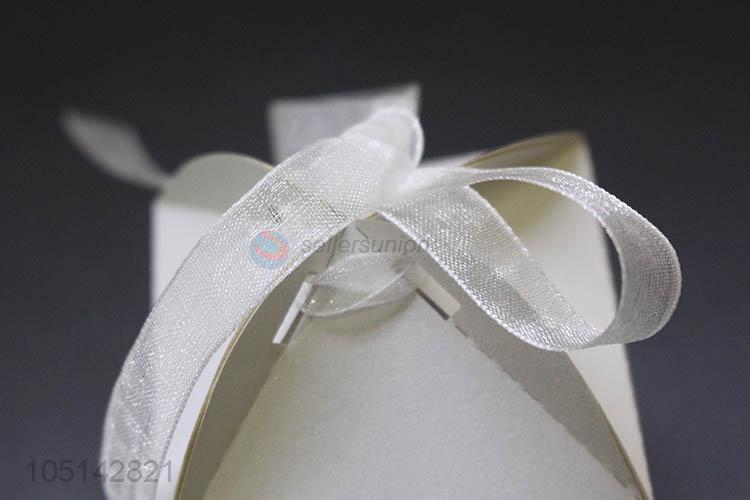 High quality laser cut paper candy box with ribbon