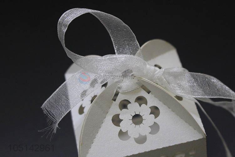 Cheap wholesale laser cut paper candy box with ribbon