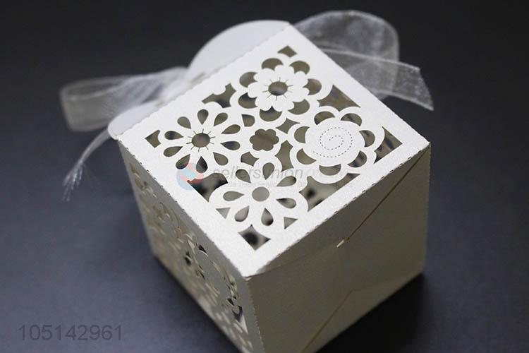 Cheap wholesale laser cut paper candy box with ribbon