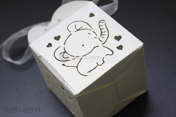 Competitive price laser cut paper candy box with ribbon