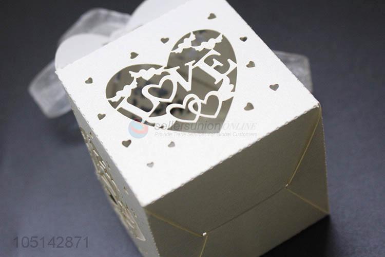 Good quality laser cut paper candy box with ribbon