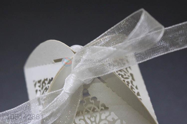 Best selling laser cut paper candy box with ribbon