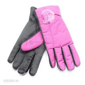 Premium quality fashion women winter warm gloves with hair bulb