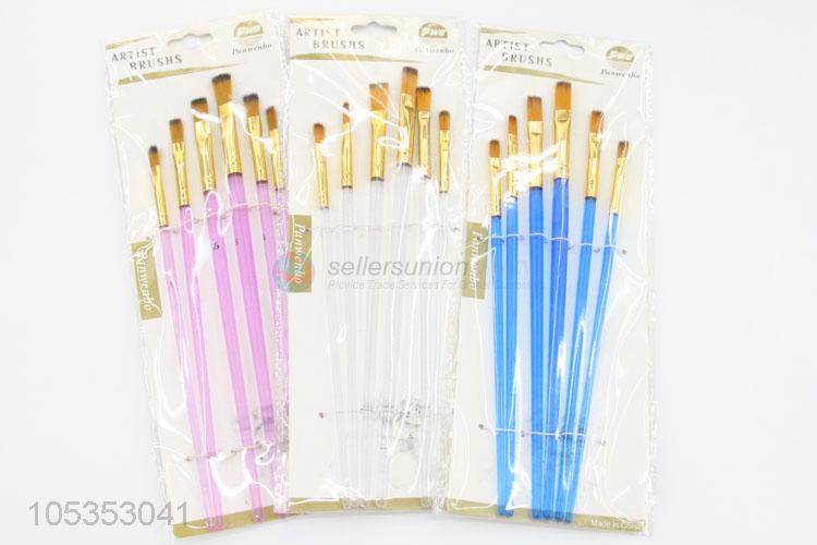 Factory Price 6pcs Flat Head Watercolor Drawing Paintbrush Art Supplies