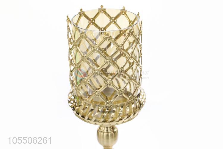 Competitive price exquisite table lamp shape golden metal candle holder