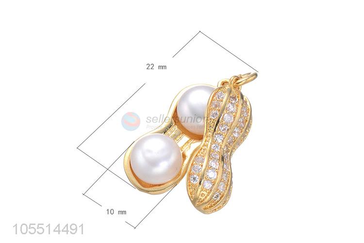 Best Quality Pearl Peanut Inlay Zircon Pendant DIY Necklace Accessories