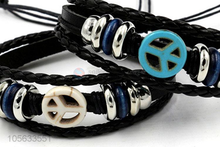 Most popular retro punk men leather bracelet alloy charms bracelet