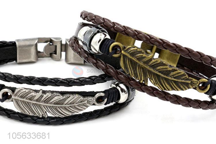 Best sale mens favor multitier retro braided leaf charms bracelet