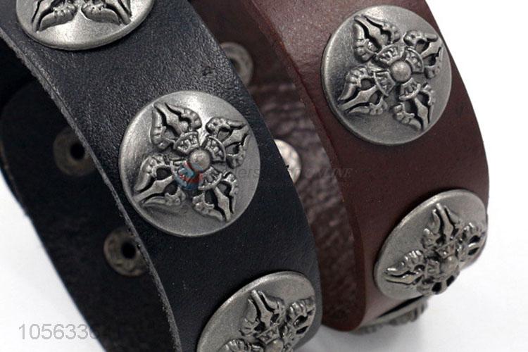 Factory wholesale retro punk genuine leather mens bracelets