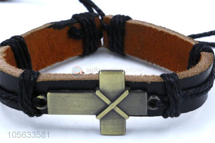 Competitive price mens favor retro adjustable braided cross bracelet