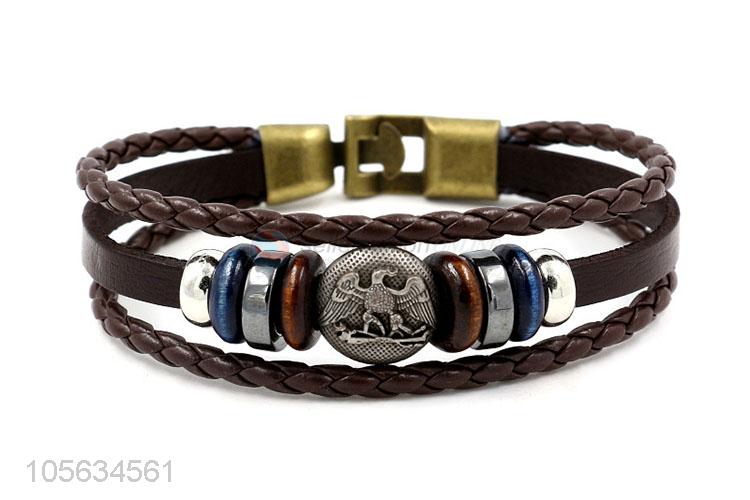 China OEM handmade mens leather bracelet retro alloy braided bracelet