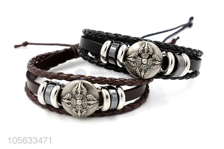 High quality retro styles handmade mens leather bracelets with charms