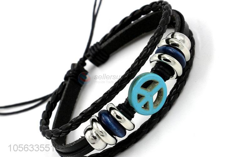 Most popular retro punk men leather bracelet alloy charms bracelet