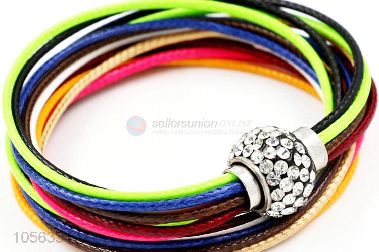 China maker handmade multitier braided rope bracelet with colorful stones