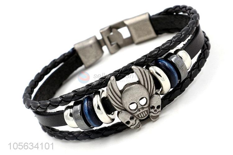 Factory promotional multitier men leather bracelet vintage braided bracelet