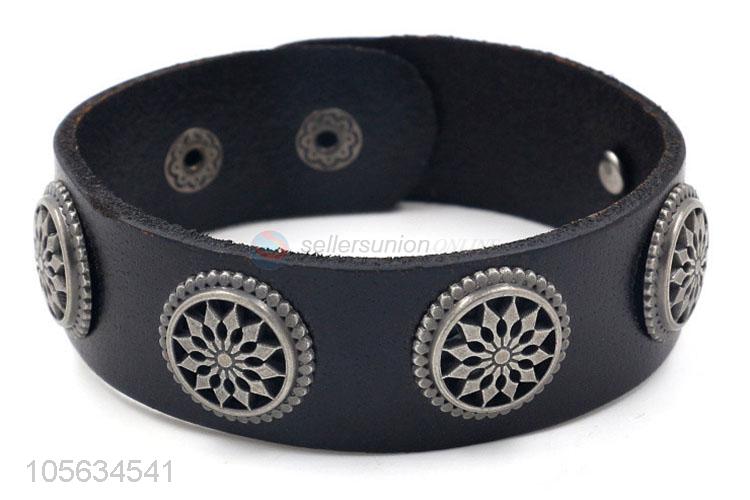 Direct factory supply retro punk men leather bracelet alloy charms bracelet