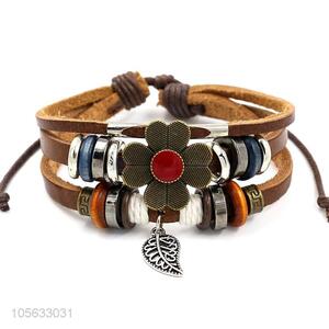 Factory supply fashion charm custom men braided leather handmade bracelet