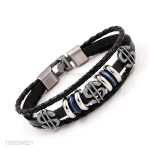 Good quality retro styles handmade mens leather bracelets with charms