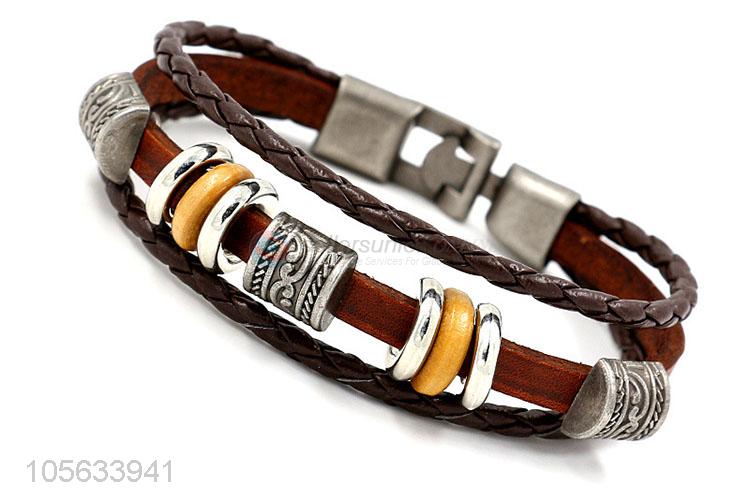 Outstanding quality multilayer leather braid bracelet retro mens bracelets