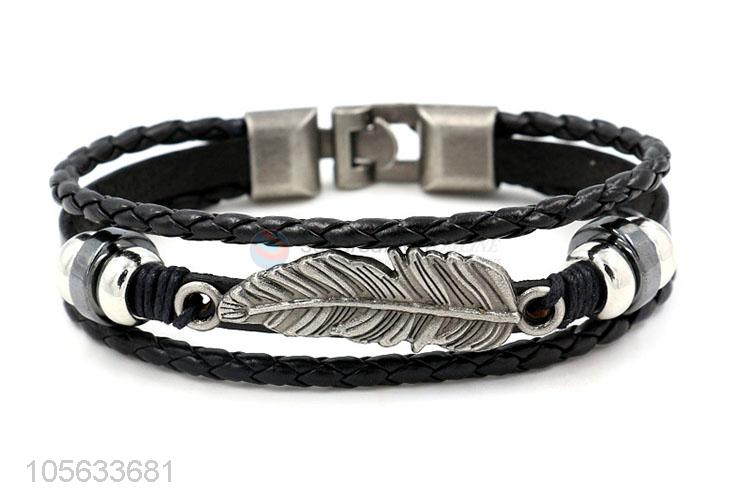 Best sale mens favor multitier retro braided leaf charms bracelet