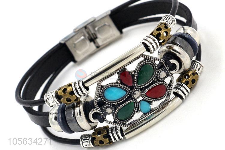 China factory multilayer leather bracelet retro mens alloy bracelets