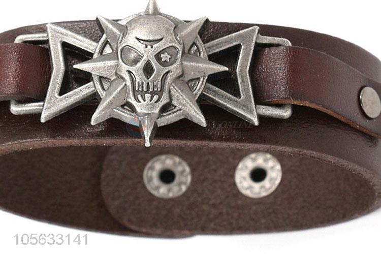 Factory wholesale retro punk men leather bracelet alloy charms bracelet